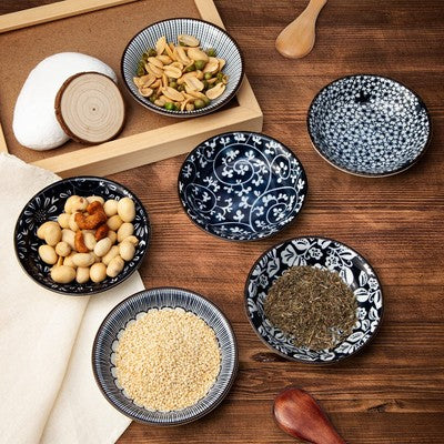 Dipping Bowls Set of 6, Vintage Blue 3oz Mini Appetizer Plates