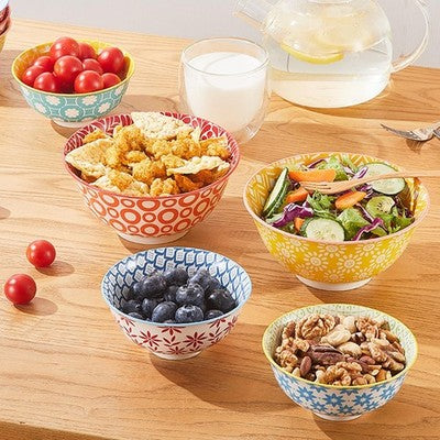 Colorful Large Ceramic Bowls Set of 6, 6 in. Deep Porcelain Cereal Bowls